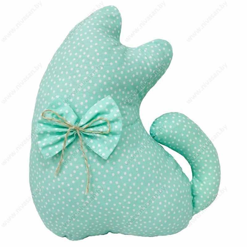 Декоративная подушка "Кошка" Бирюзовая (горошек) 100% хлопок